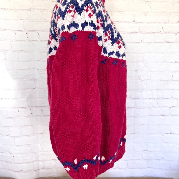 80's Izod Pullover - Pink Fair Isle - Size Small - Handknit - Picture 5 of 8